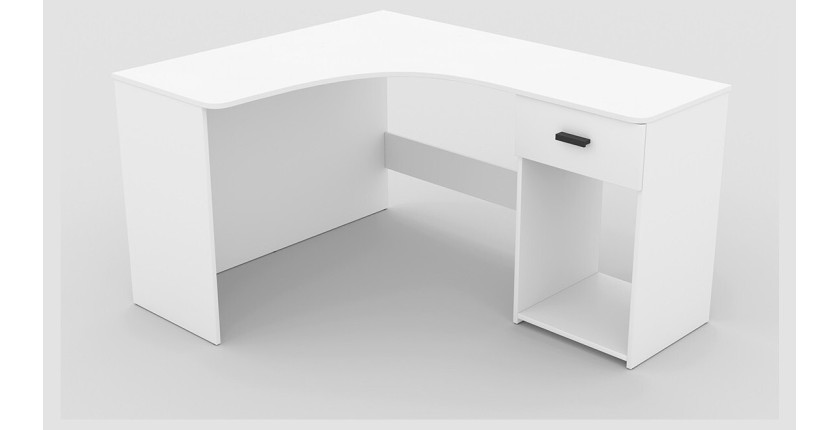 Bureau d'angle design avec nombreux rangements collection LOUANE coloris blanc.