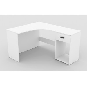 Bureau d'angle design avec nombreux rangements collection LOUANE coloris blanc.
