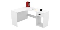Bureau d'angle design avec nombreux rangements collection LOUANE coloris blanc.