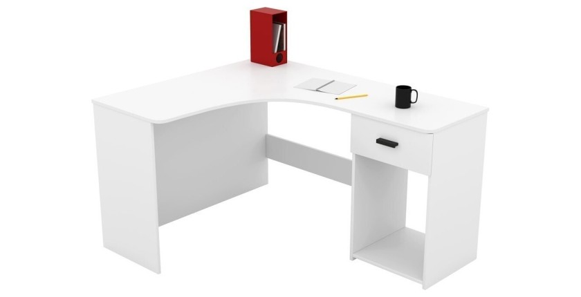 Bureau d'angle design avec nombreux rangements collection LOUANE coloris blanc.