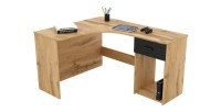 Bureau d'angle design avec nombreux rangements collection LOUANE coloris chêne et noir.