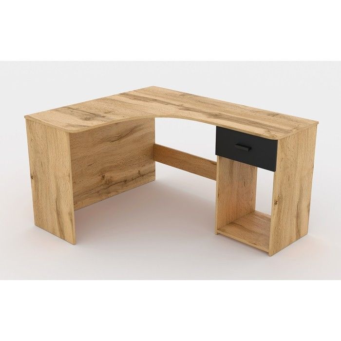 Bureau d'angle design avec nombreux rangements collection LOUANE coloris chêne et noir.