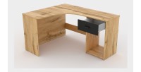 Bureau d'angle design avec nombreux rangements collection LOUANE coloris chêne et noir.