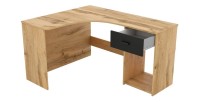 Bureau d'angle design avec nombreux rangements collection LOUANE coloris chêne et noir.