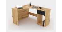 Bureau d'angle design avec nombreux rangements collection LOUANE coloris chêne et noir.