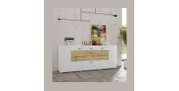 Buffet 165cm collection KOBEE 3 portes et 2 tiroirs. Couleur blanc et chêne.