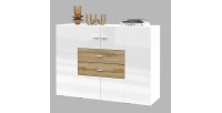 Buffet petit modèle 120cm collection KOBEE 2 portes et 2 tiroirs. Couleur blanc et chêne.