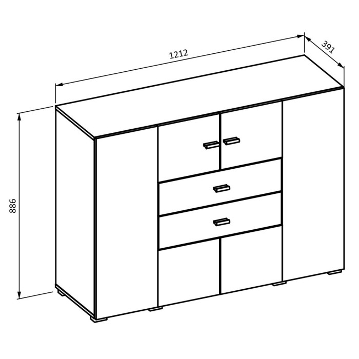 Buffet petit modèle 120cm collection KOBEE 2 portes et 2 tiroirs. Couleur blanc et chêne.