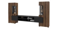 Ensemble de 3 meubles de salon collection KOBEE. Couleur chêne foncé et noir.