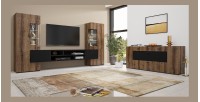 Ensemble de 3 meubles de salon collection KOBEE. Couleur chêne foncé et noir.