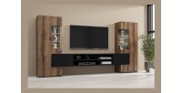 Ensemble de 3 meubles de salon collection KOBEE. Couleur chêne foncé et noir.
