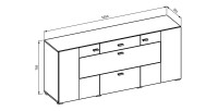 Buffet 165cm collection KOBEE 3 portes et 2 tiroirs. Couleur chêne foncé et noir.