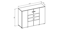 Buffet petit modèle 120cm collection KOBEE 2 portes et 2 tiroirs. Couleur chêne foncé et noir.