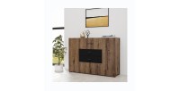 Buffet petit modèle 120cm collection KOBEE 2 portes et 2 tiroirs. Couleur chêne foncé et noir.
