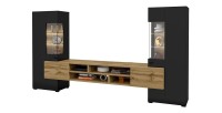 Ensemble de 3 meubles de salon collection KOBEE. Couleur noir et chêne.