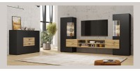 Ensemble de 3 meubles de salon collection KOBEE. Couleur noir et chêne.