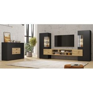 Ensemble de 3 meubles de salon collection KOBEE. Couleur noir et chêne.