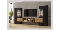 Ensemble de 3 meubles de salon collection KOBEE. Couleur noir et chêne.
