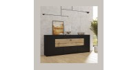 Buffet 165cm collection KOBEE 3 portes et 2 tiroirs. Couleur noir et chêne.