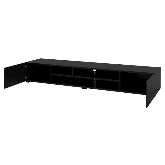 Meuble TV 210cm couleur noir collection KOBEE. Meuble à poser ou à suspendre.