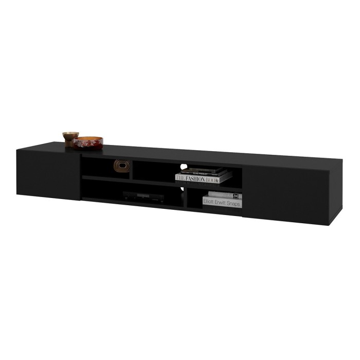 Meuble TV 210cm couleur noir collection KOBEE. Meuble à poser ou à suspendre.