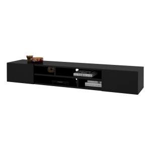 Meuble TV 210cm couleur noir collection KOBEE. Meuble à poser ou à suspendre.