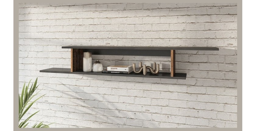 Étagère murale 165cm coloris chêne foncé et noir mat collection ONYXIA