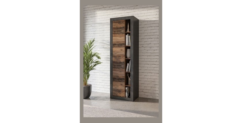 Bibliothèque Design Avec Une Porte Et Niches Apparentes Coloris Chêne Et Noir Mat Collection Onyxia