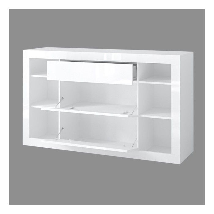Buffet chêne foncé et noir mat avec nombreux rangements collection ONYXIA.