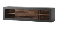 Meuble TV 180cm couleur chêne foncé et noir mat collection ONYXIA.
