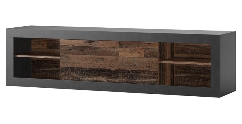 Meuble TV 180cm couleur chêne foncé et noir mat collection ONYXIA.
