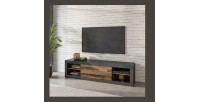 Meuble TV 180cm couleur chêne foncé et noir mat collection ONYXIA.