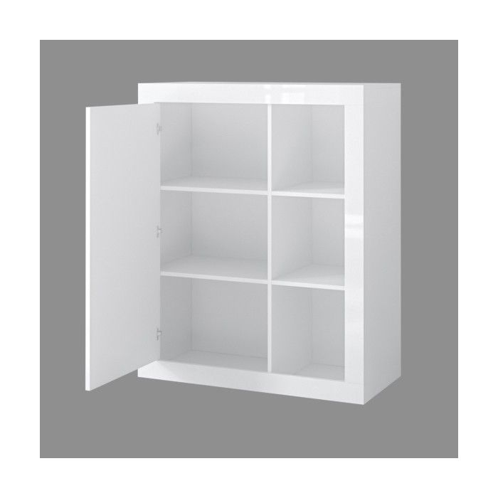 Bibliothèque design petit modèle avec une porte et niches apparentes coloris chêne foncé et noir mat collection ONYXIA.