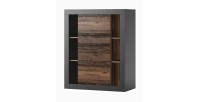 Bibliothèque design avec de nombreux rangements coloris chêne foncé et noir mat collection ONYXIA.