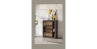 Bibliothèque design avec de nombreux rangements coloris chêne foncé et noir mat collection ONYXIA.