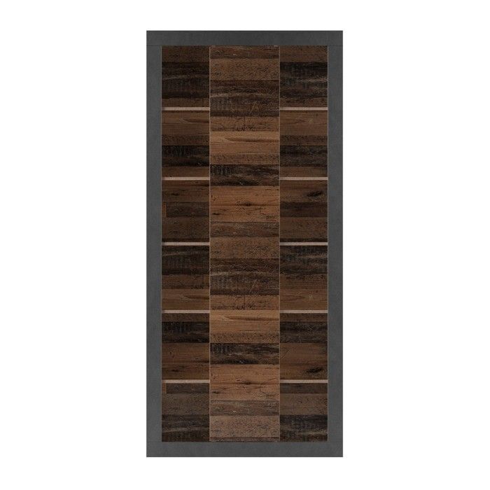 Bibliothèque design avec une grande porte centrale et nombreuses niches coloris chêne foncé et noir mat collection ONYXIA.