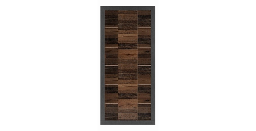 Bibliothèque design avec une grande porte centrale et nombreuses niches coloris chêne foncé et noir mat collection ONYXIA.