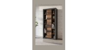 Bibliothèque design avec une grande porte centrale et nombreuses niches coloris chêne foncé et noir mat collection ONYXIA.
