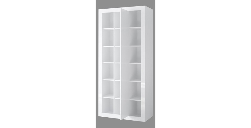 Bibliothèque design avec une grande porte centrale et nombreuses niches coloris chêne foncé et noir mat collection ONYXIA.