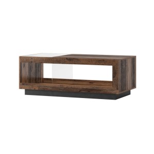 Table basse design collection ONYXIA avec plateau en parti vitré. Couleur chêne foncé et noir mat.