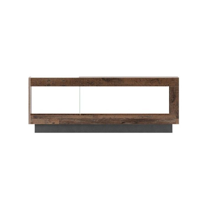 Table basse design collection ONYXIA avec plateau en parti vitré. Couleur chêne foncé et noir mat.