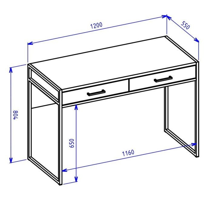 Bureau console avec 2 tiroirs collection JAINA coloris blanc et noir