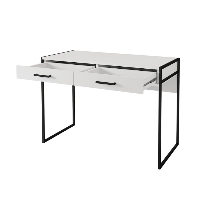 Bureau console avec 2 tiroirs collection JAINA coloris blanc et noir