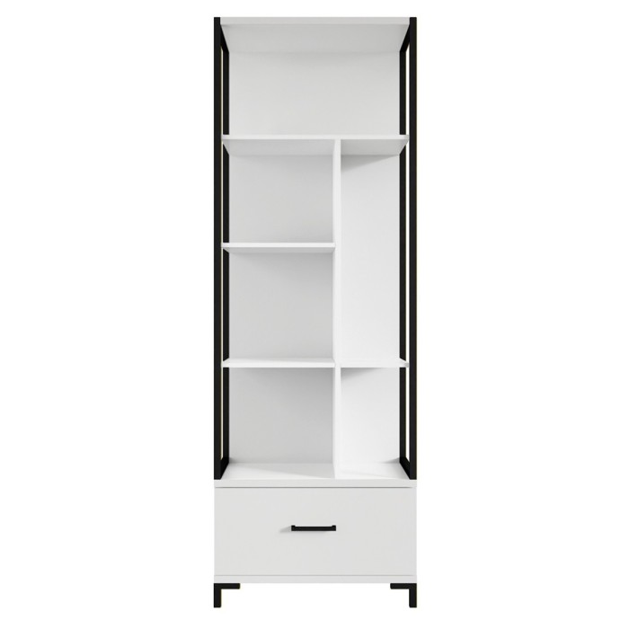 Bibliothèque design avec de nombreux rangements coloris blanc et noir collection JAINA.
