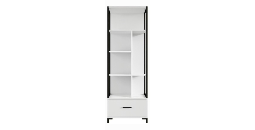 Bibliothèque design avec de nombreux rangements coloris blanc et noir collection JAINA.
