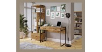 Bureau console avec 2 tiroirs collection JAINA coloris chêne et noir