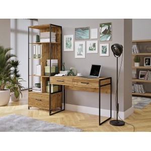 Bureau console avec 2 tiroirs collection JAINA coloris chêne et noir