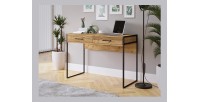 Bureau console avec 2 tiroirs collection JAINA coloris chêne et noir