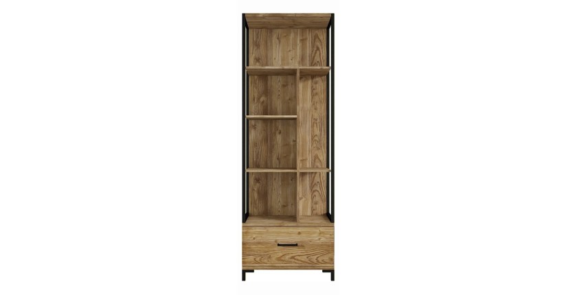Bibliothèque design avec de nombreux rangements coloris chêne et noir collection JAINA.