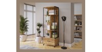 Bibliothèque design avec de nombreux rangements coloris chêne et noir collection JAINA.